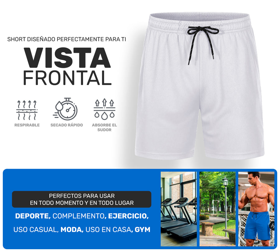 Short Deportivo Hombre para Gym Slim Fit · Elástico y Transpirable con Bolsillos · CH a XG color Blanco