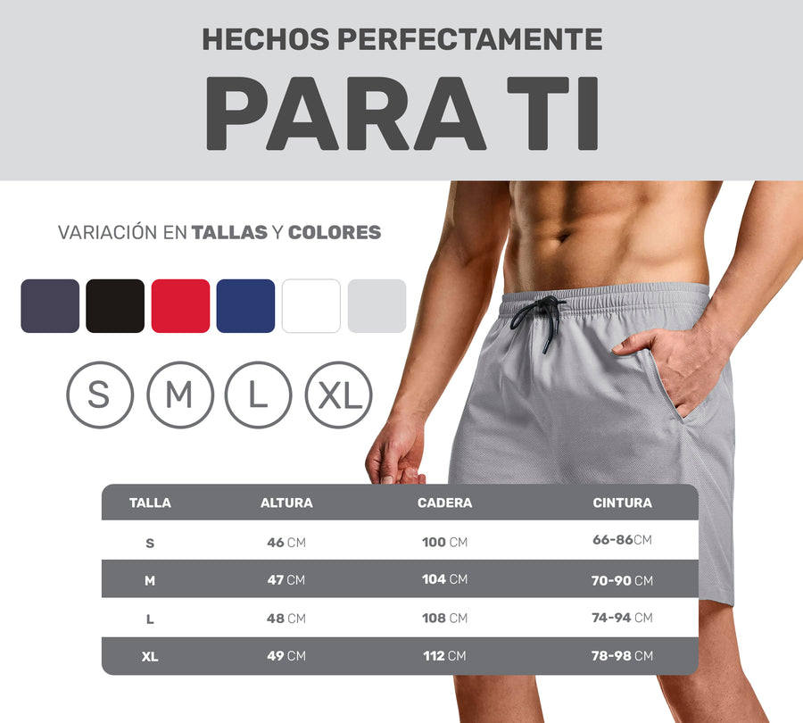 Short Deportivo Hombre para Gym Slim Fit · Elástico y Transpirable con Bolsillos · CH a XG color Gris Claro
