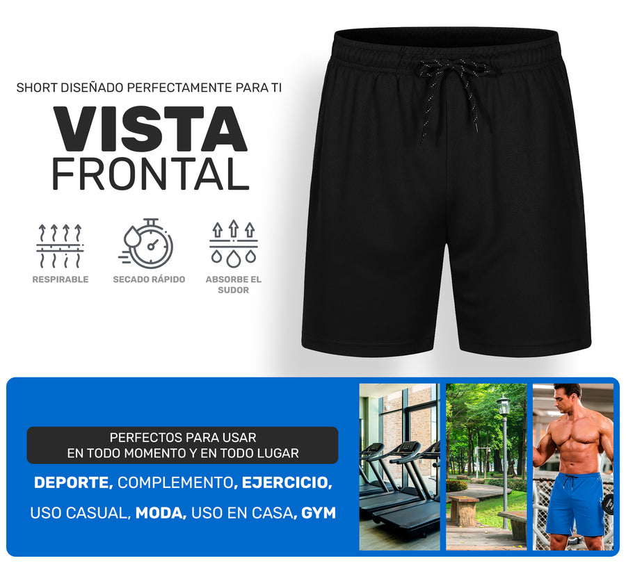 Short Deportivo Hombre para Gym Slim Fit · Elástico y Transpirable con Bolsillos · CH a XG color Negro