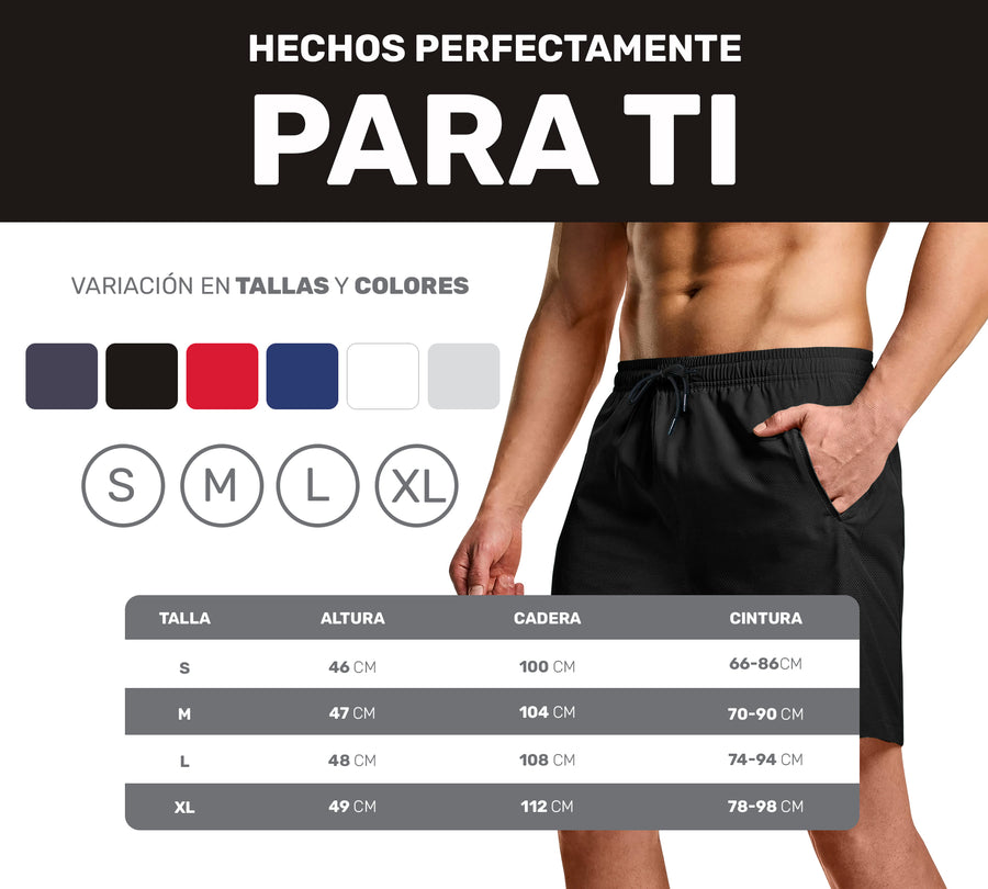 Short Deportivo Hombre para Gym Slim Fit · Elástico y Transpirable con Bolsillos · CH a XG color Negro