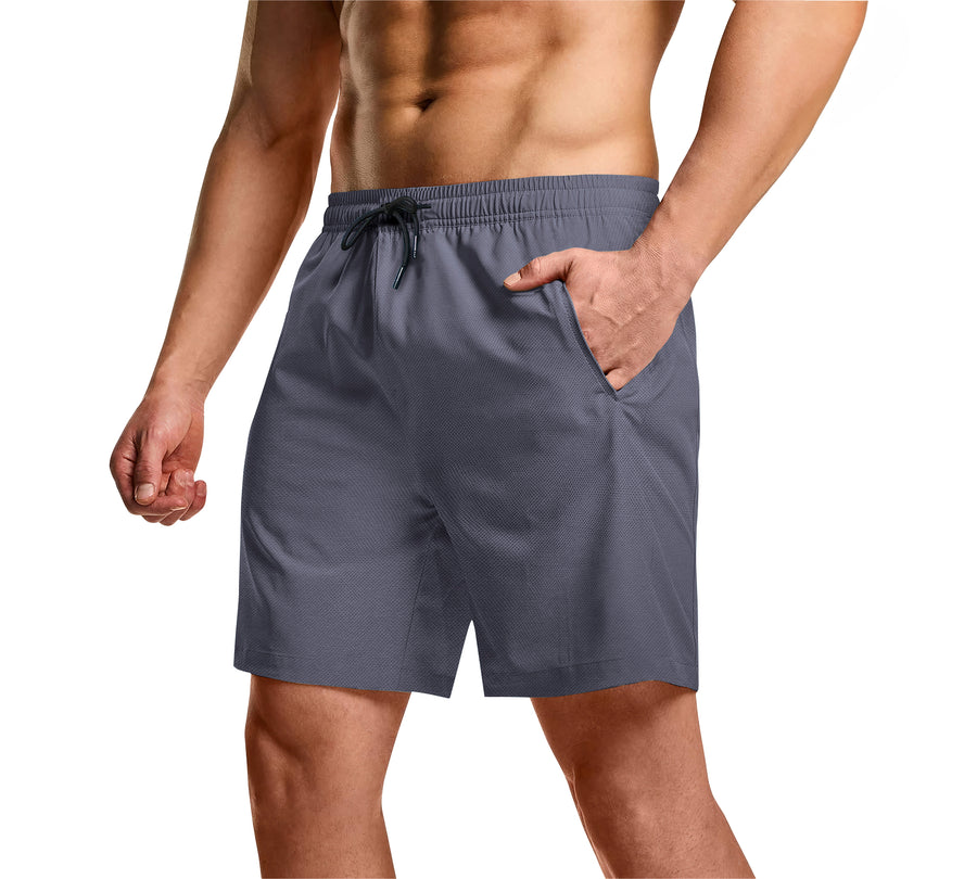 Short Deportivo Hombre para Gym Slim Fit · Elástico y Transpirable con Bolsillos · CH a XG color Gris Oxford