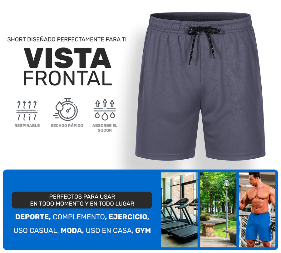 Short Deportivo Hombre para Gym Slim Fit · Elástico y Transpirable con Bolsillos · CH a XG color Gris Oxford
