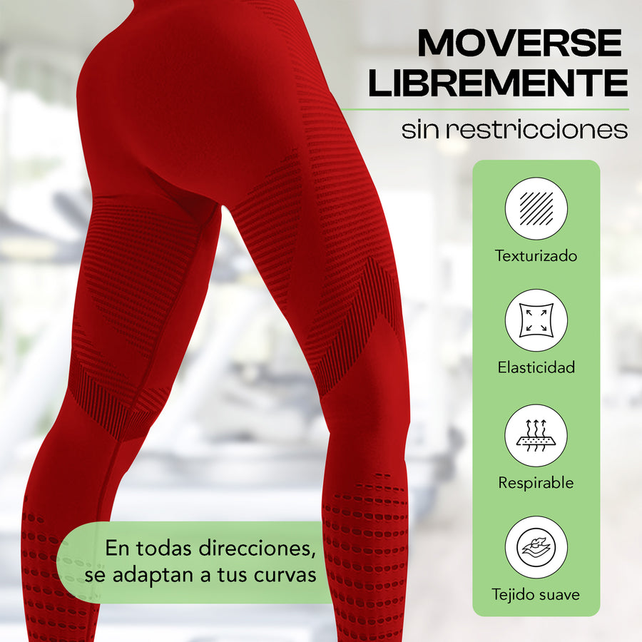 Leggings Deportivos Mujer Levanta Glúteos Sin Costuras · Cintura Alta · CH a XG color Rojo