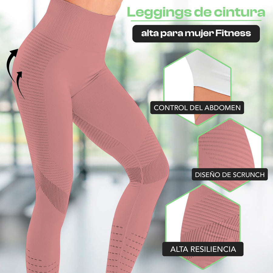 Leggings Deportivos Mujer Levanta Glúteos Sin Costuras · Cintura Alta · CH a XG color Rosa