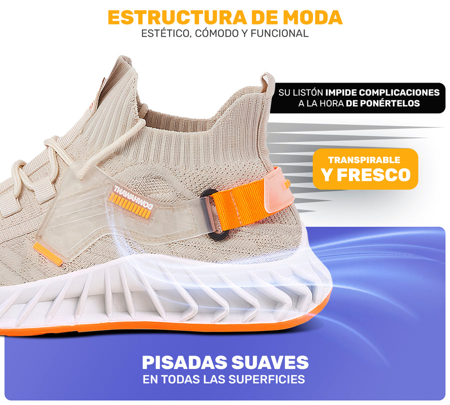 Tenis Hombre tipo Calcetín Transpirables · Suela Gruesa Amortiguada · Tallas 40 y 43 color Beige