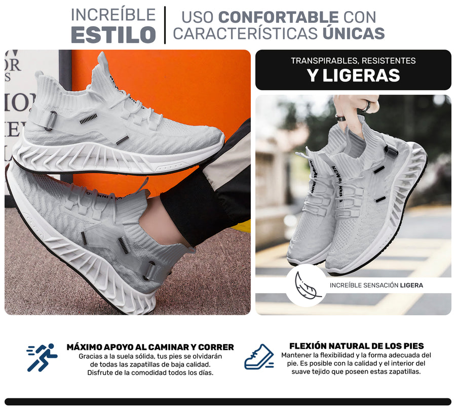 Tenis Hombre tipo Calcetín Transpirables · Suela Gruesa Amortiguada · Tallas 40 y 43 color Gris