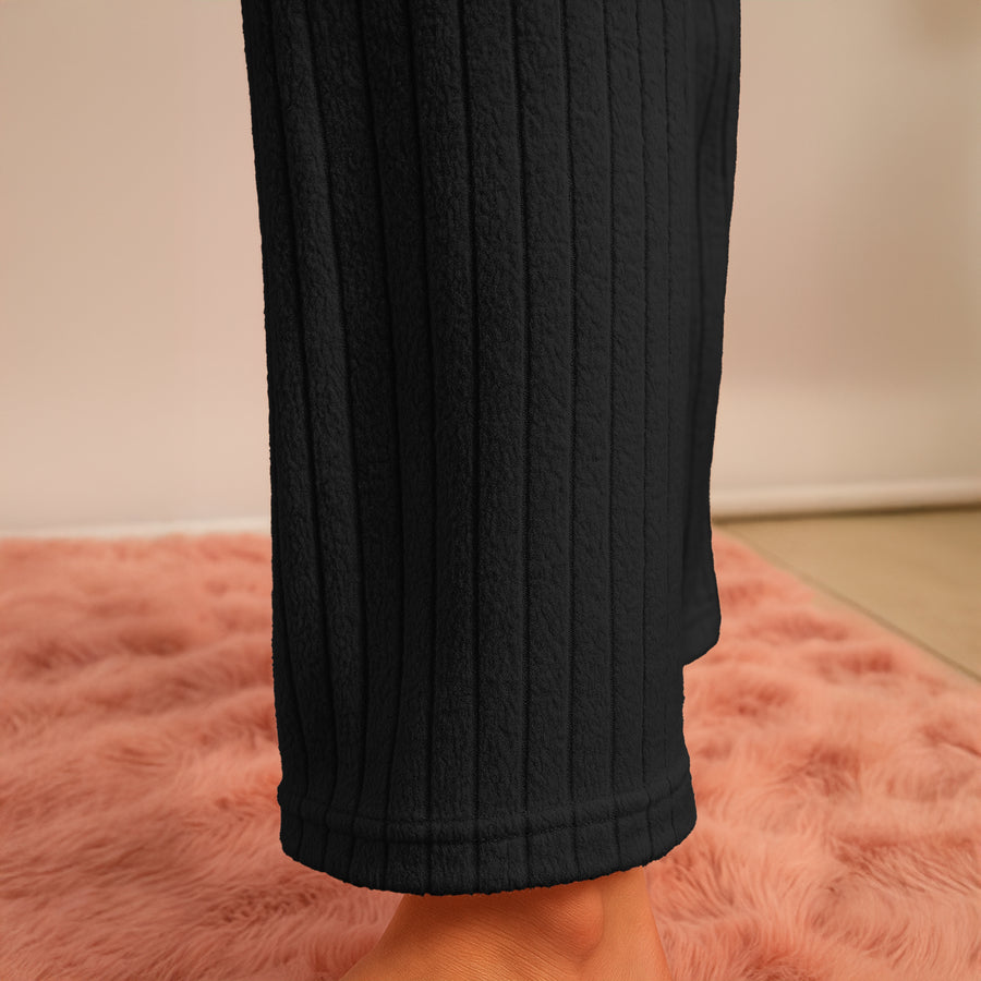 Pijama Polar Mujer Acanalada 2 Piezas · Manga Larga y Pantalón · Unitalla color Negro
