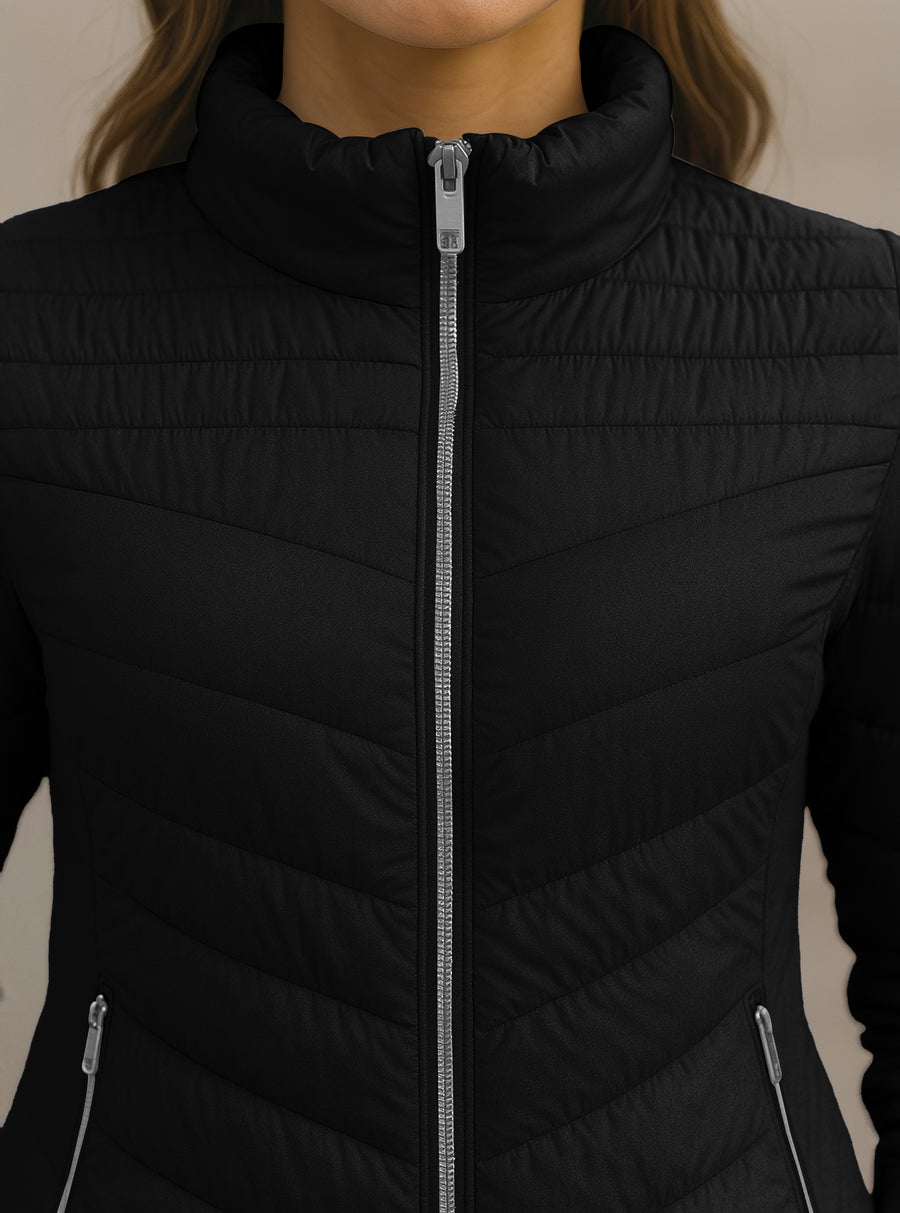 Chamarra Acolchada Mujer Ligera e Impermeable · Cuello Alto color Negro