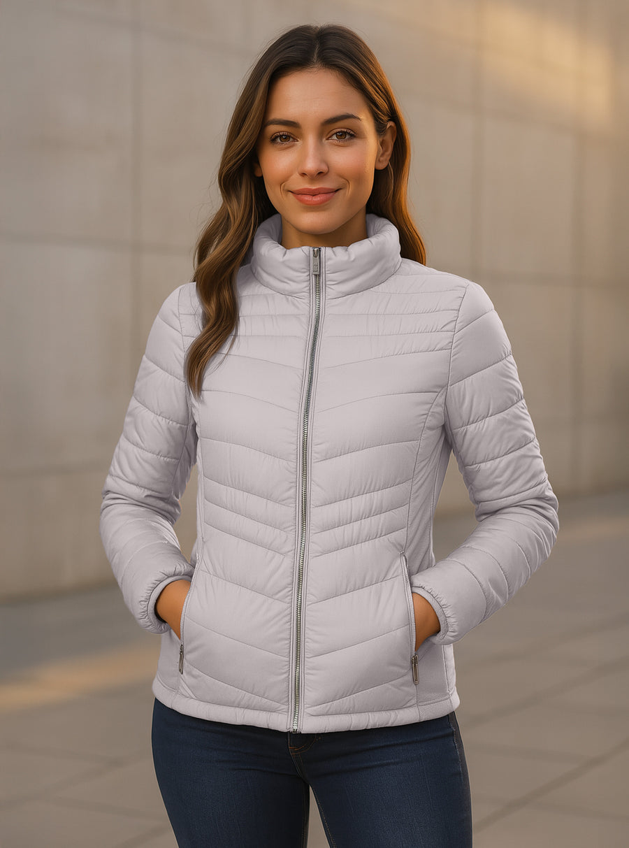 Chamarra Acolchada Mujer Ligera e Impermeable · Cuello Alto color Rosa