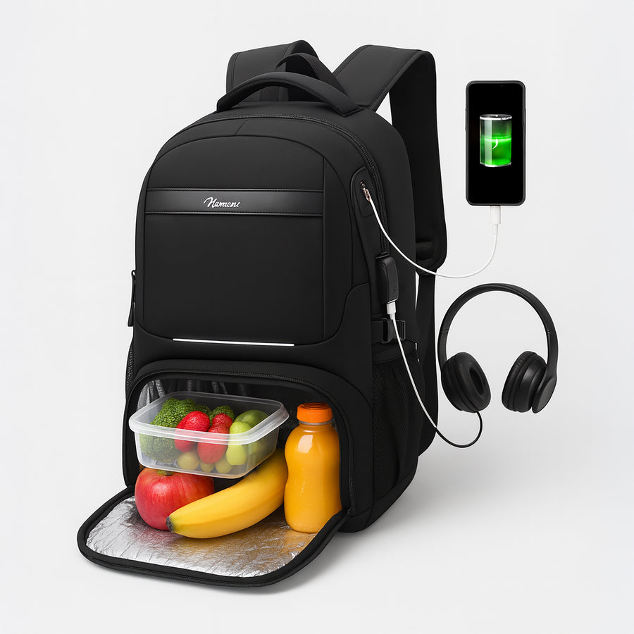 Mochila para Laptop 15" con Compartimento Térmico para Lonche · Puerto USB · Impermeable