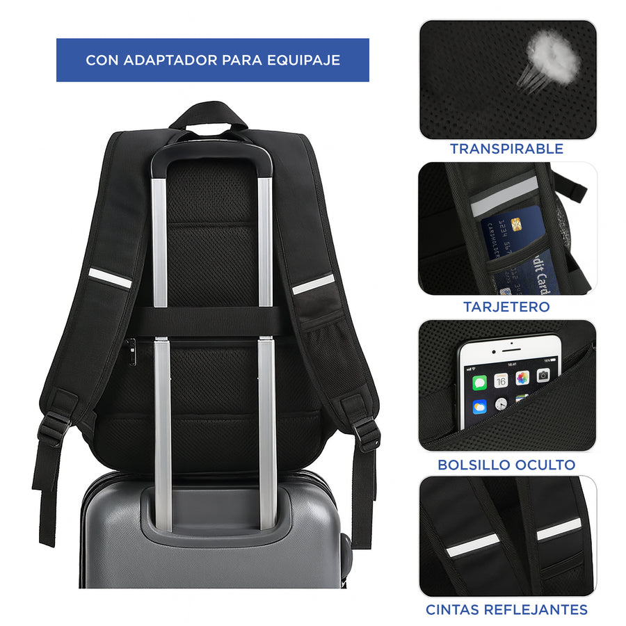 Mochila para Laptop 15" con Compartimento Térmico para Lonche · Puerto USB · Impermeable