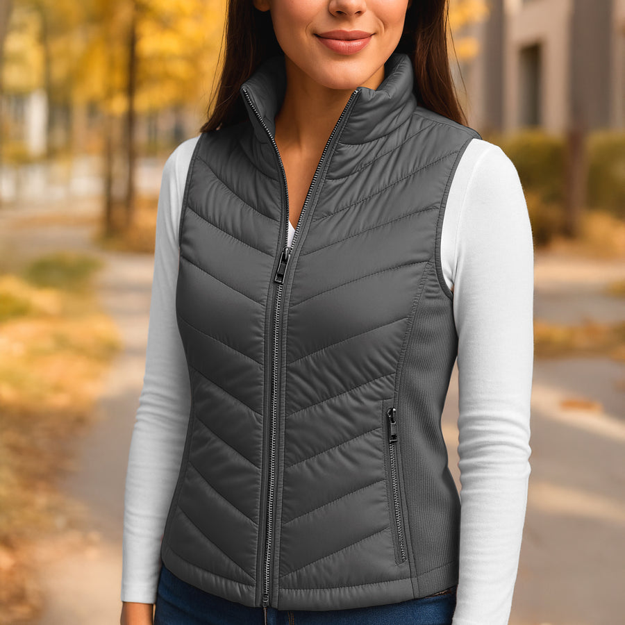 Chaleco Acolchado Mujer Ligero e Impermeable · Cuello Alto color Gris