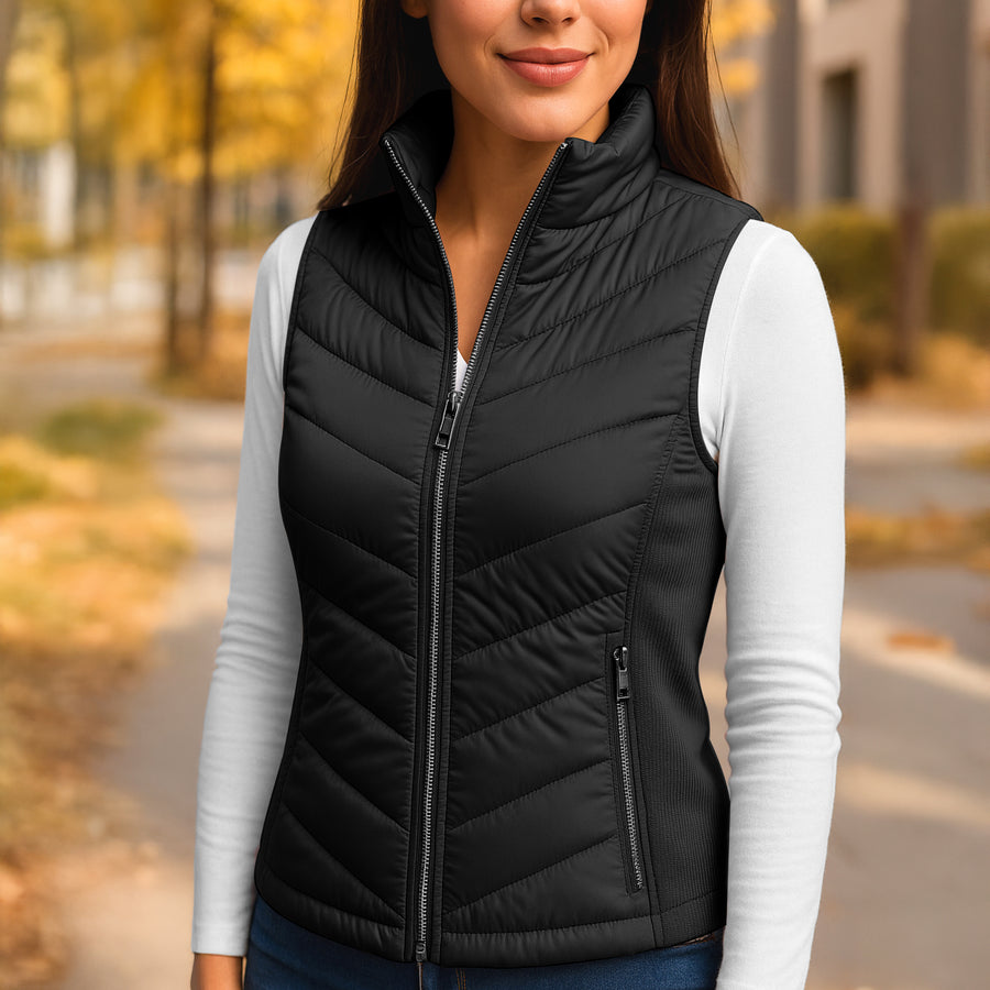 Chaleco Acolchado Mujer Ligero e Impermeable · Cuello Alto color Negro