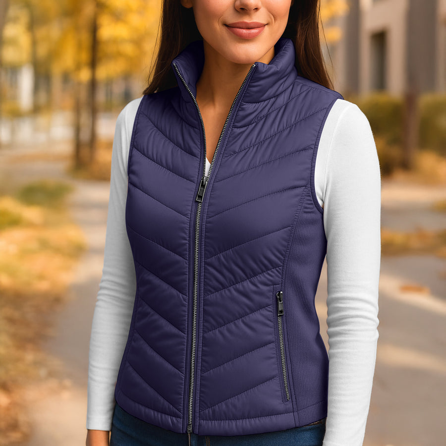 Chaleco Acolchado Mujer Ligero e Impermeable · Cuello Alto color Azul Marino