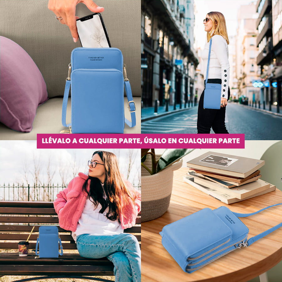 Bolsa Crossbody para Celular Mujer con Cierre y Correa Ajustable 18 × 10.5 cm color Azul