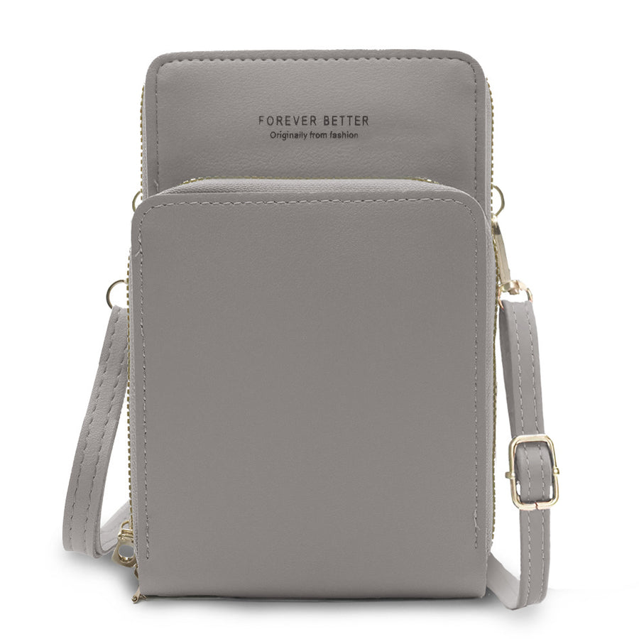 Bolsa Crossbody para Celular Mujer con Cierre y Correa Ajustable 18 × 10.5 cm color Gris