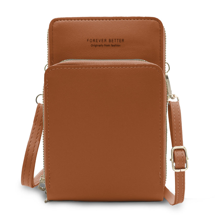 Bolsa Crossbody para Celular Mujer con Cierre y Correa Ajustable 18 × 10.5 cm color Café