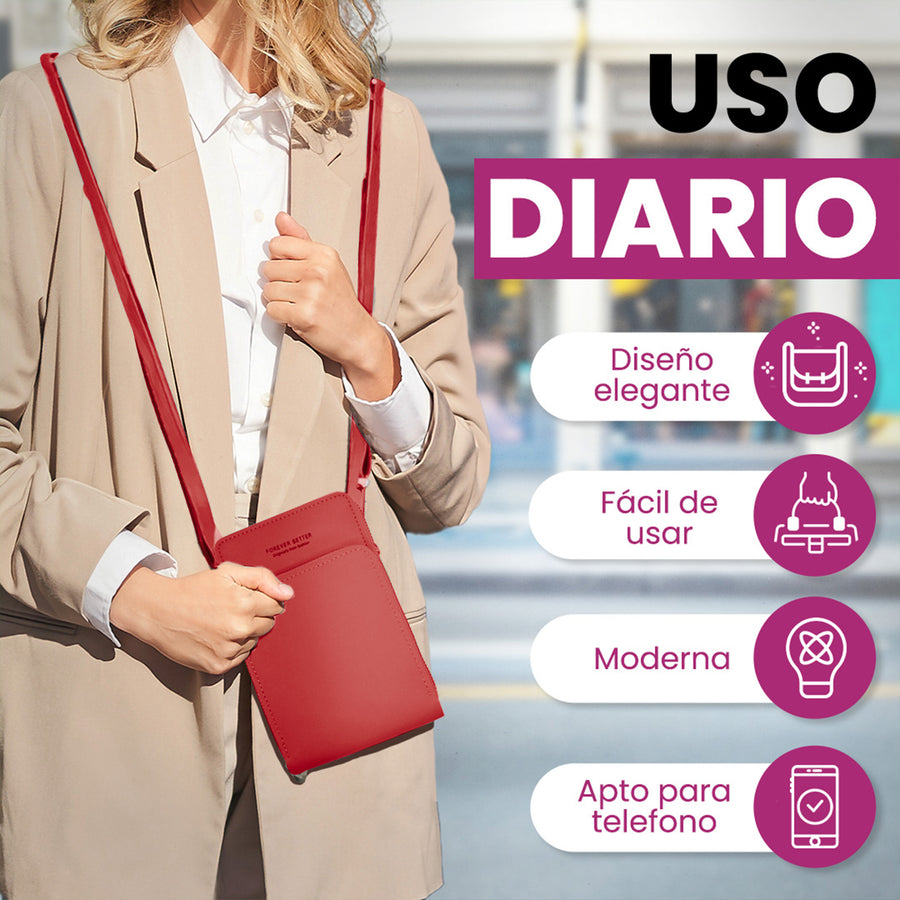 Bolsa Crossbody para Celular Mujer con Cierre y Correa Ajustable 18 × 10.5 cm color Rojo