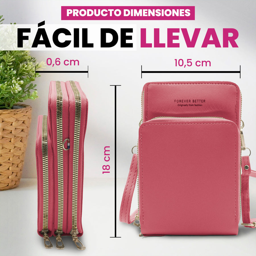 Bolsa Crossbody para Celular Mujer con Cierre y Correa Ajustable 18 × 10.5 cm color Rosa Oscuro