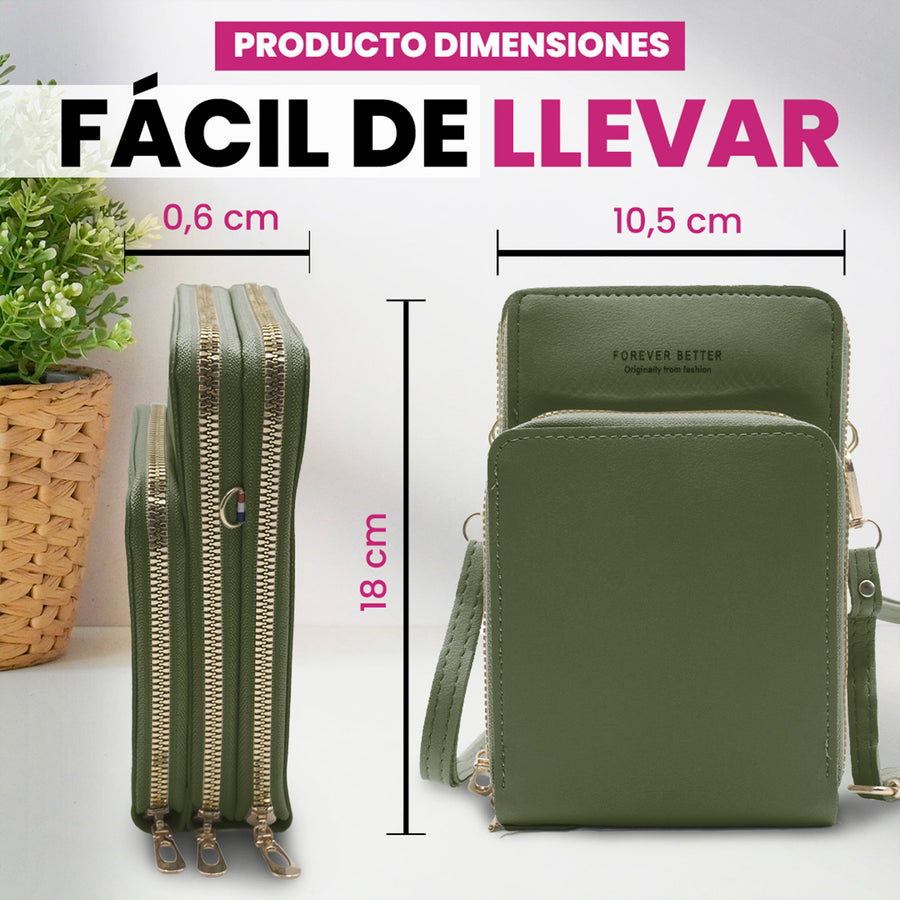 Bolsa Crossbody para Celular Mujer con Cierre y Correa Ajustable 18 × 10.5 cm color Verde