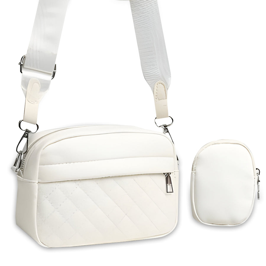 Bolso de Hombro Acolchado para Mujer con Monedero · Correa Ancha · Gran Capacidad color Blanco
