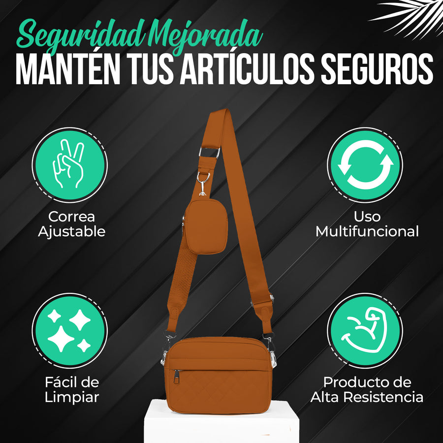 Bolso de Hombro Acolchado para Mujer con Monedero · Correa Ancha · Gran Capacidad color Camel