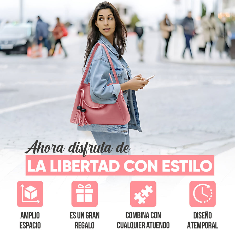 Set de 3 Bolsos para Mujer de Piel Sintética · Bolsa Grande, Crossbody y Clutch color Rosa