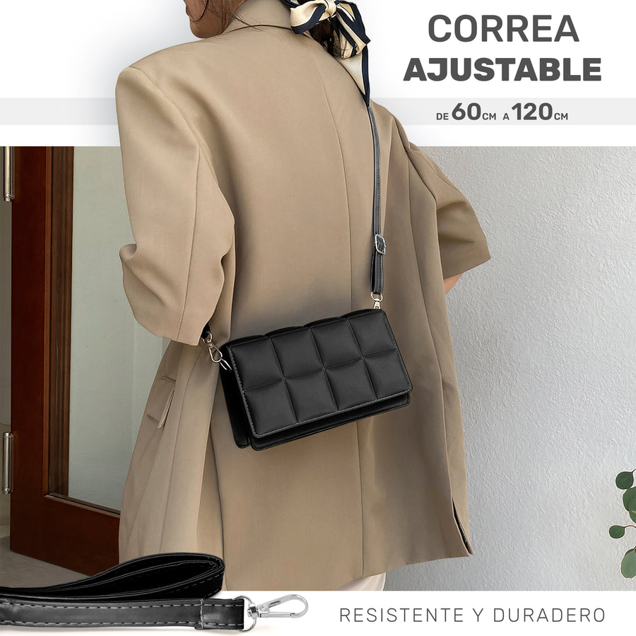 Bolsa Crossbody Mujer Acolchada con Broche Magnético 20.5 × 12.5 cm color Negro
