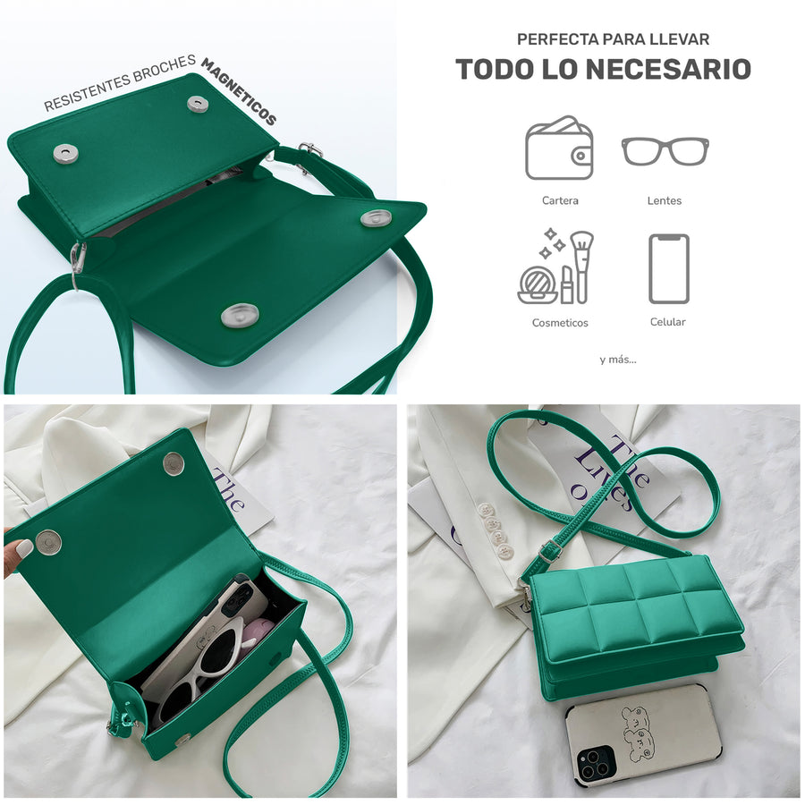 Bolsa Crossbody Mujer Acolchada con Broche Magnético 20.5 × 12.5 cm color Verde