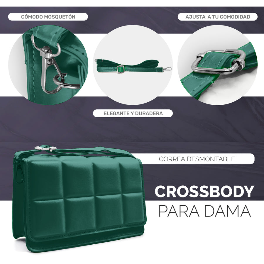 Bolsa Crossbody Mujer Acolchada con Broche Magnético 20.5 × 12.5 cm color Verde