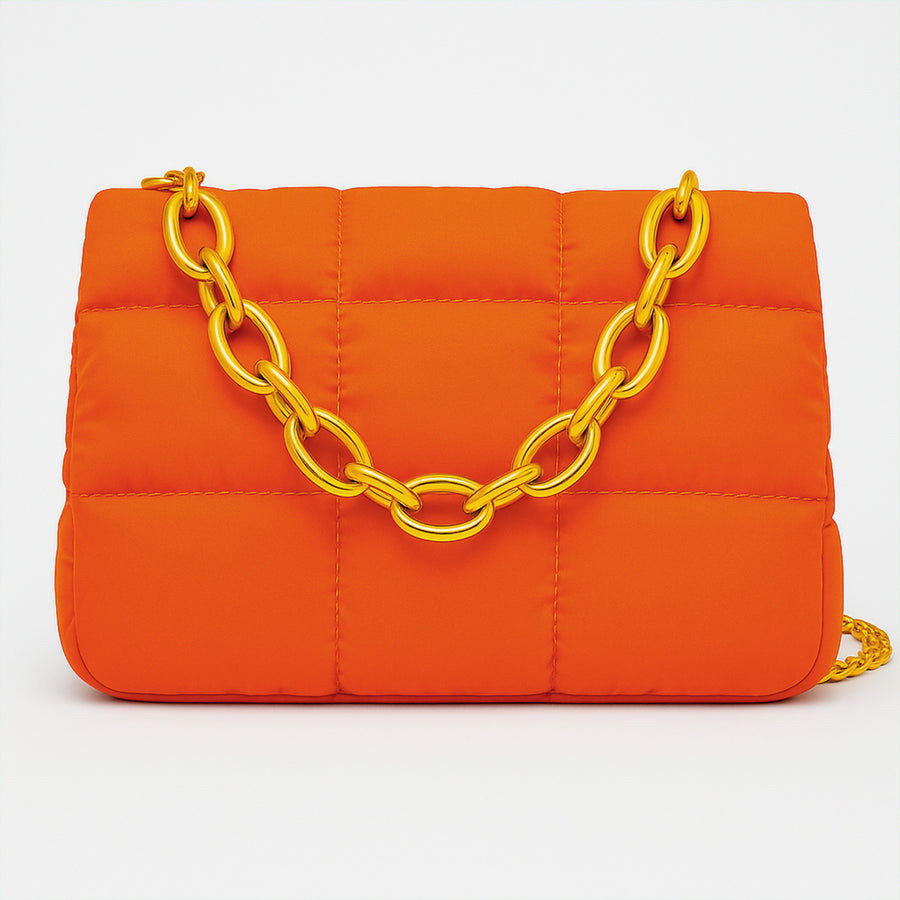 Bolsa Acolchada Mujer con Cadena Dorada · Bandolera 25 × 16 cm color Naranja