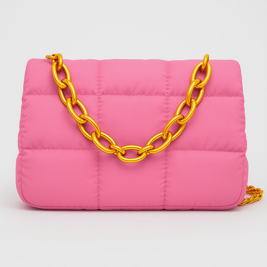 Bolsa Acolchada Mujer con Cadena Dorada · Bandolera 25 × 16 cm color Rosa