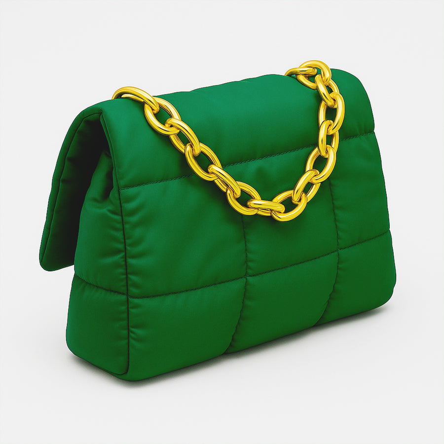 Bolsa Acolchada Mujer con Cadena Dorada · Bandolera 25 × 16 cm color Verde