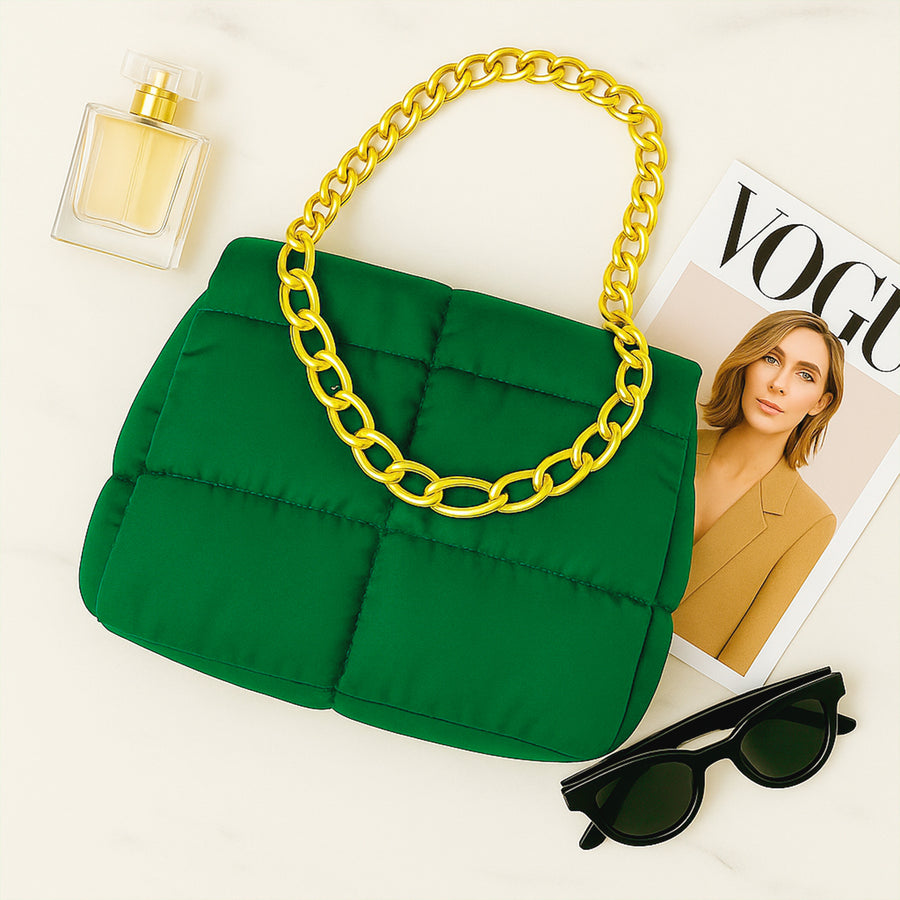 Bolsa Acolchada Mujer con Cadena Dorada · Bandolera 25 × 16 cm color Verde