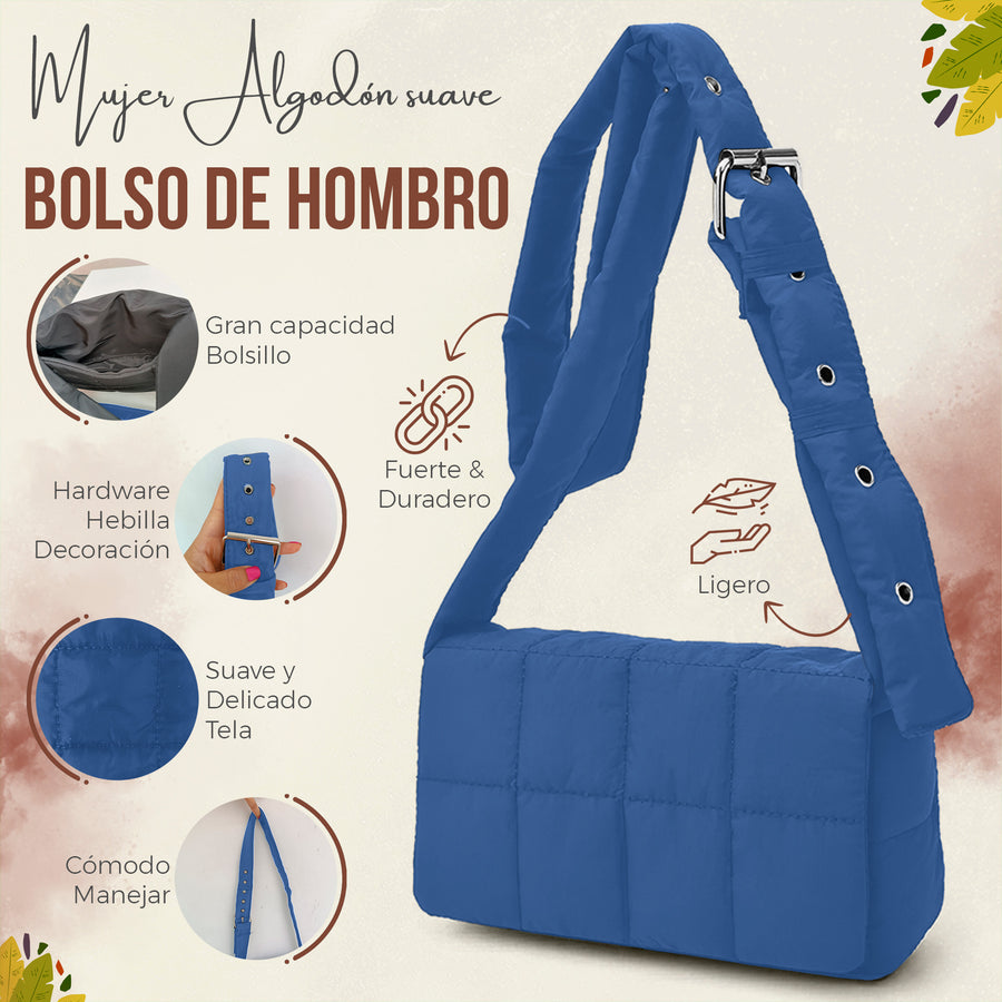 Bolso de Hombro Acolchado Mujer · Correa Ancha Ajustable · Gran Capacidad color Azul