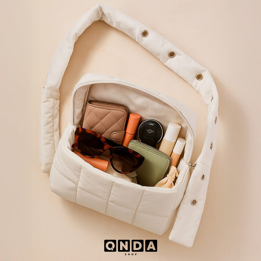 Bolso de Hombro Acolchado Mujer · Correa Ancha Ajustable · Gran Capacidad color Blanco