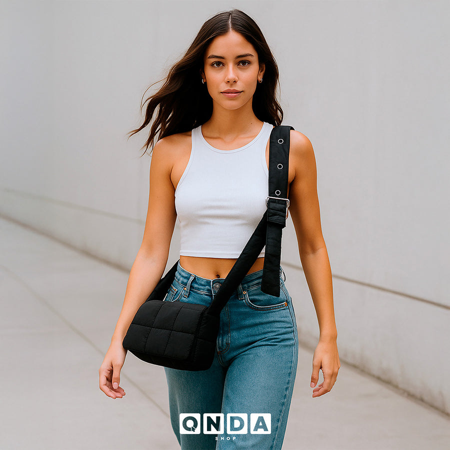 Bolso de Hombro Acolchado Mujer · Correa Ancha Ajustable · Gran Capacidad color Negro