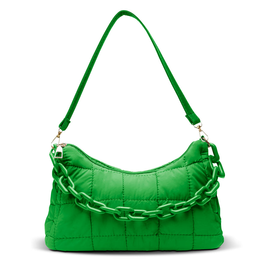 Bolsa de Hombro Acolchada con Cadena · Bolsa Puffer Mujer con Correa Larga color Verde