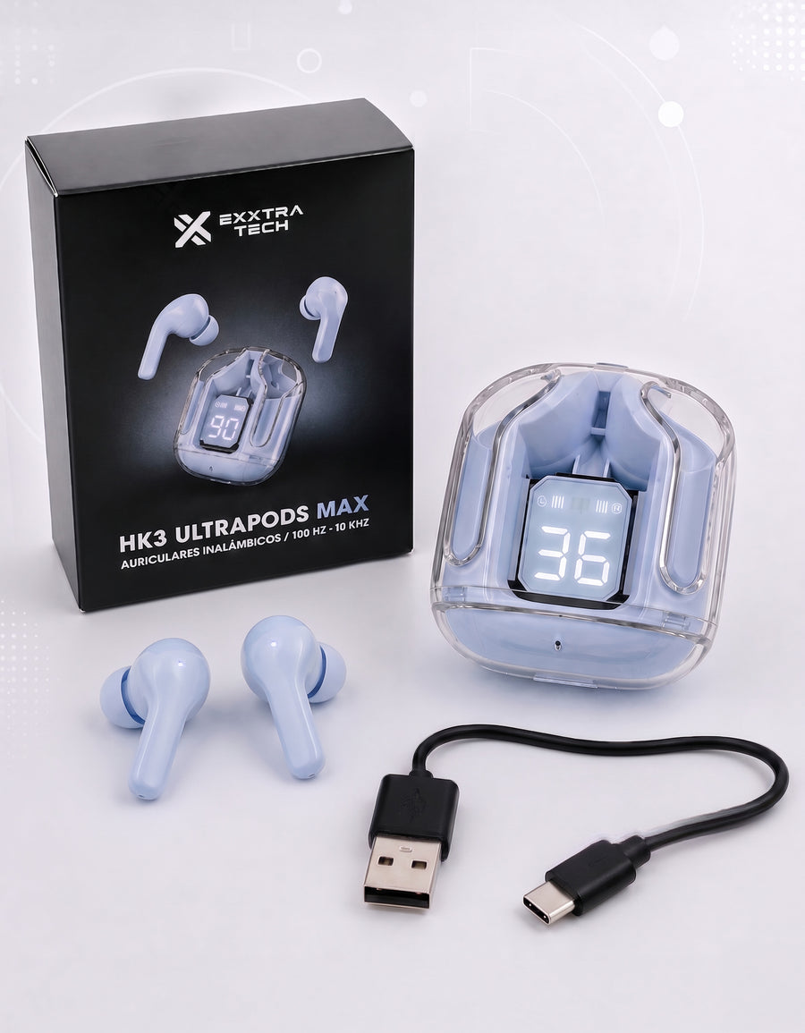 Audífonos Inalámbricos Bluetooth con Luz LED HK3 color Azul