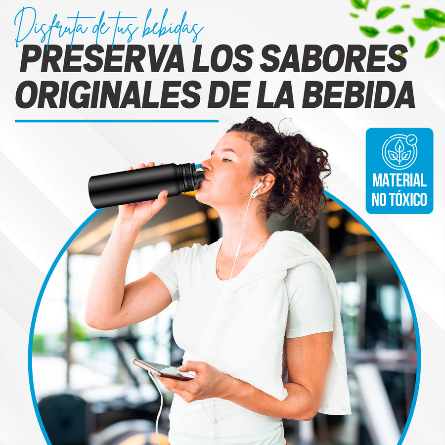 Botella Deportiva de Agua 1 Litro color Negro