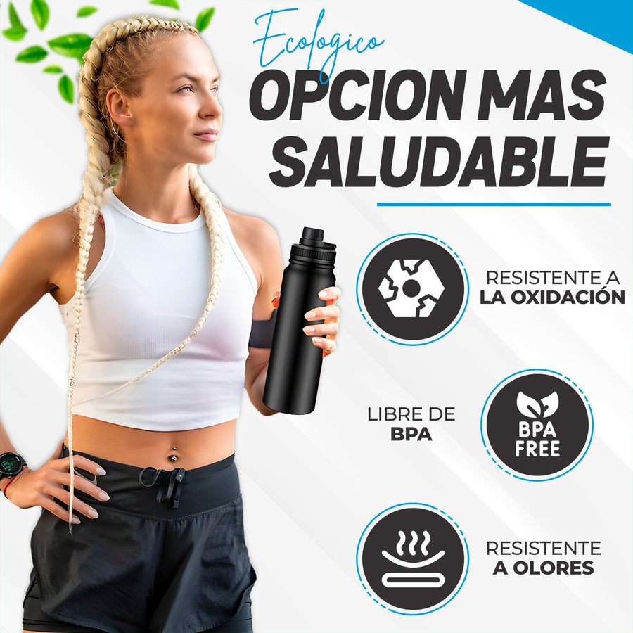 Botella Deportiva de Agua 1 Litro color Negro