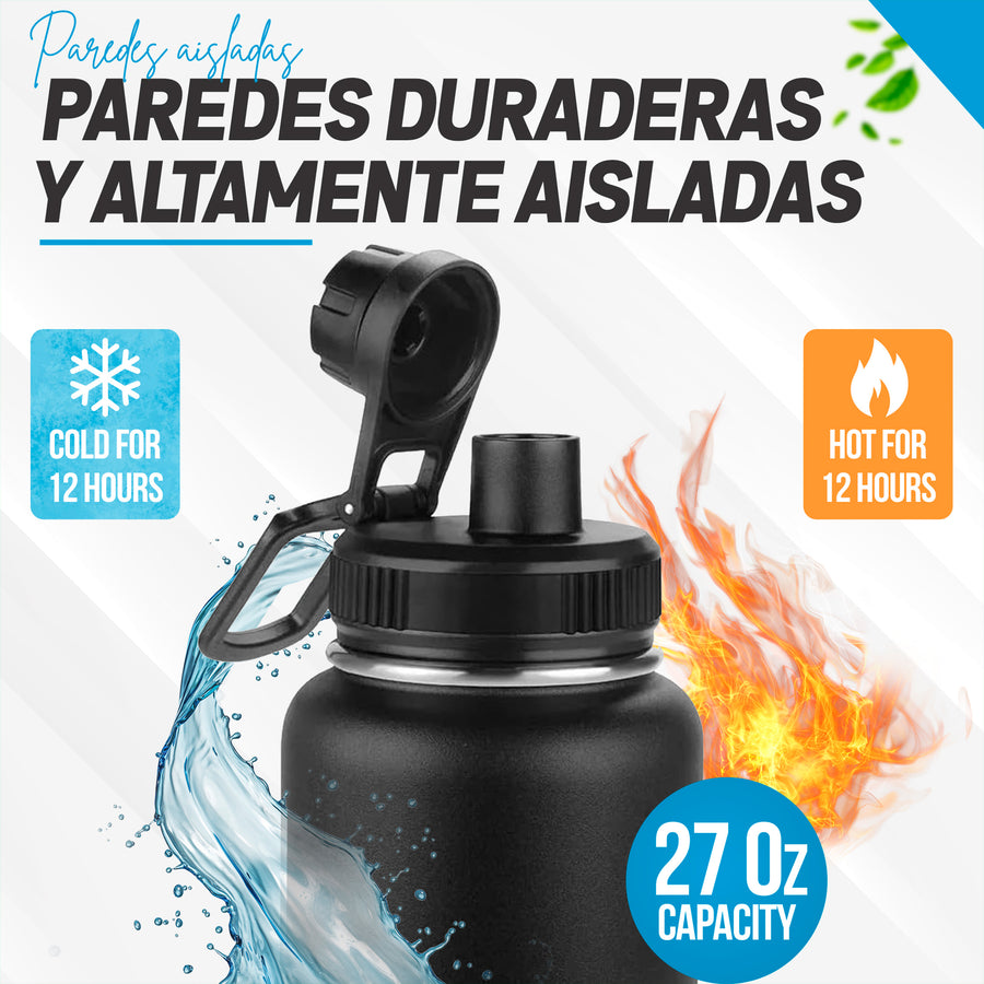 Botella Deportiva de Agua 1 Litro color Negro