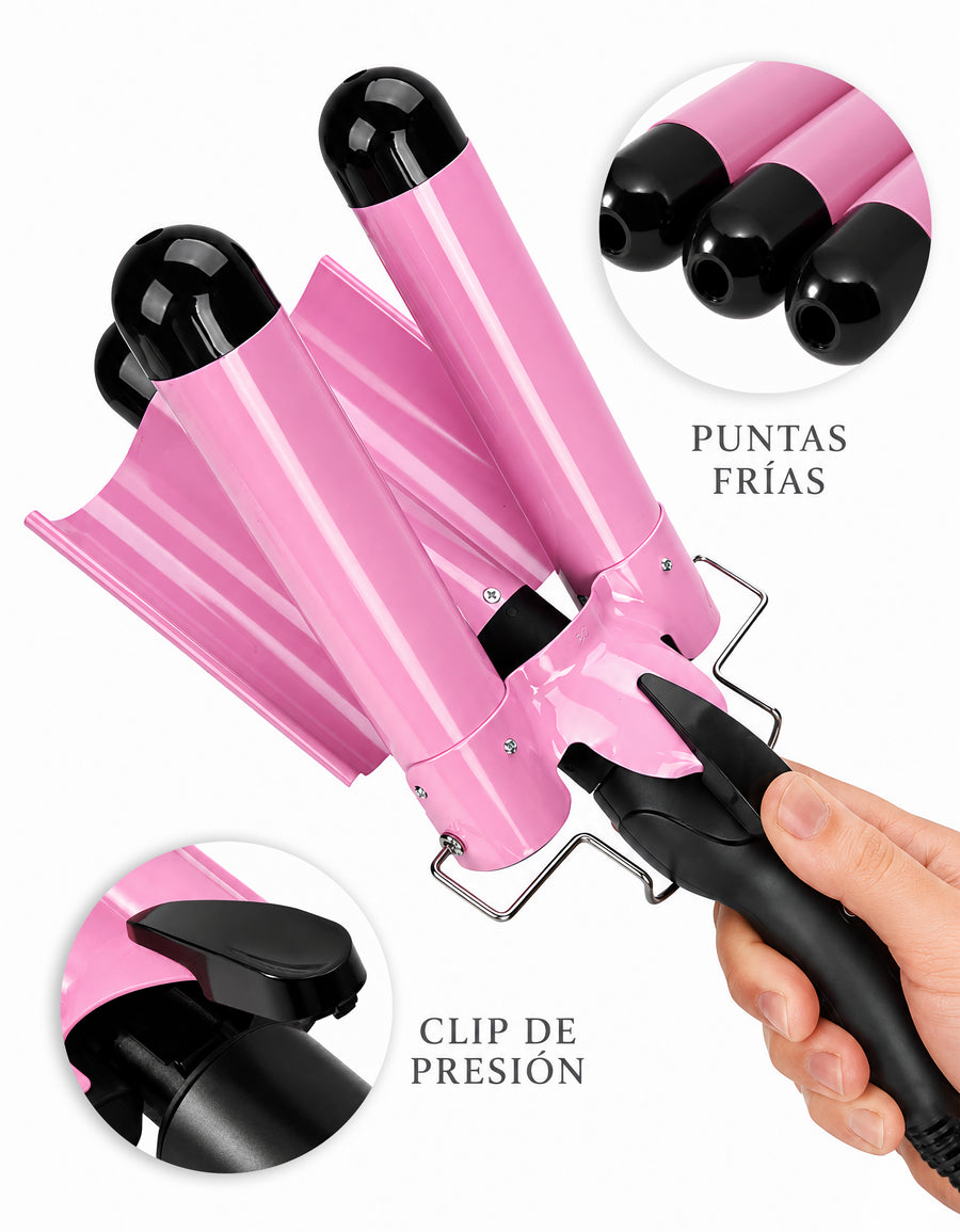 Buclera Triple para Ondas 130 W color Rosa