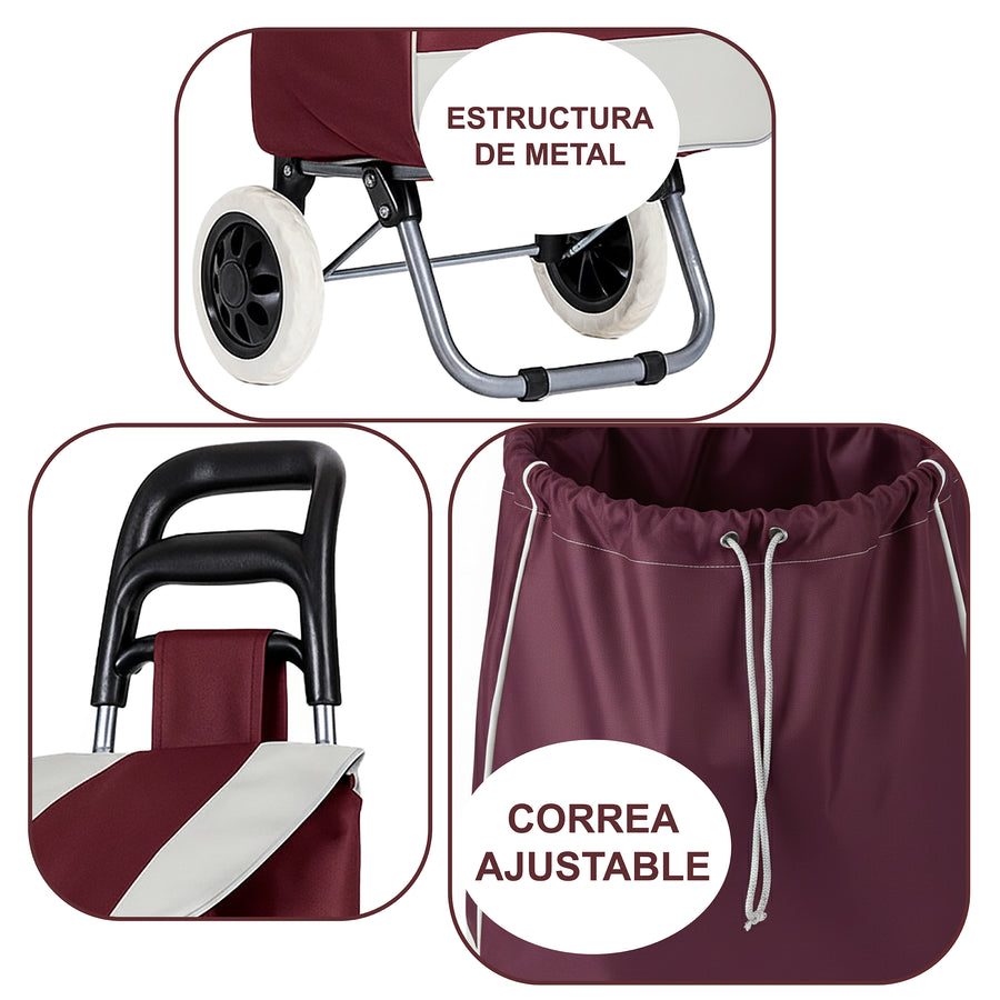 Carrito de Compras Plegable con Ruedas (Mandado) color Vino