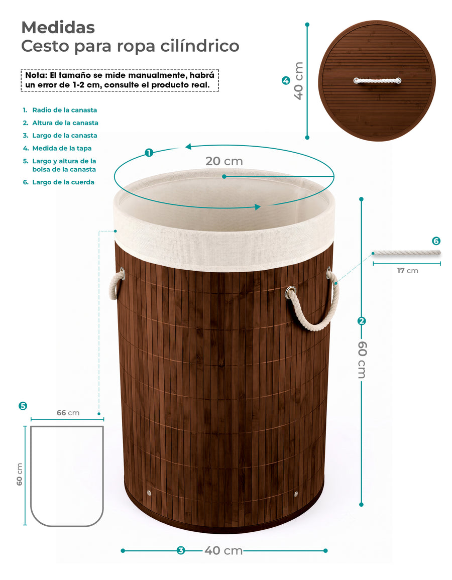 Cesto para Ropa Sucia de Bambú con Asas · Café