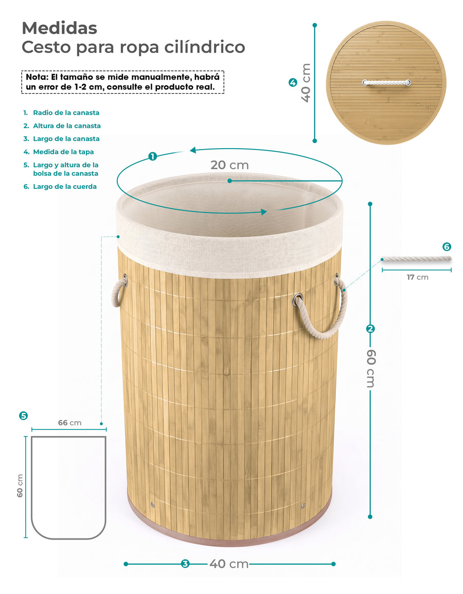Cesto para Ropa Sucia de Bambú con Asas · Madera