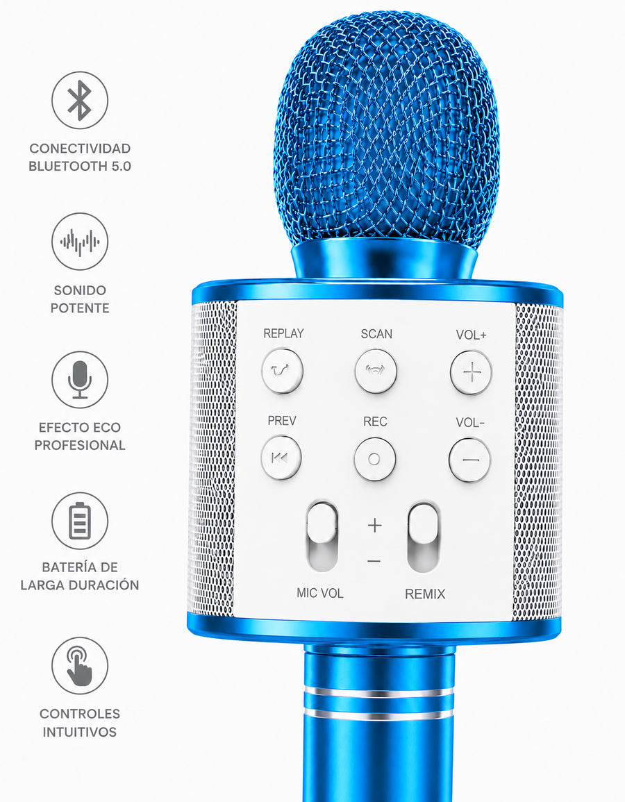 Micrófono Karaoke Bluetooth con Bocina WS858 color Azul