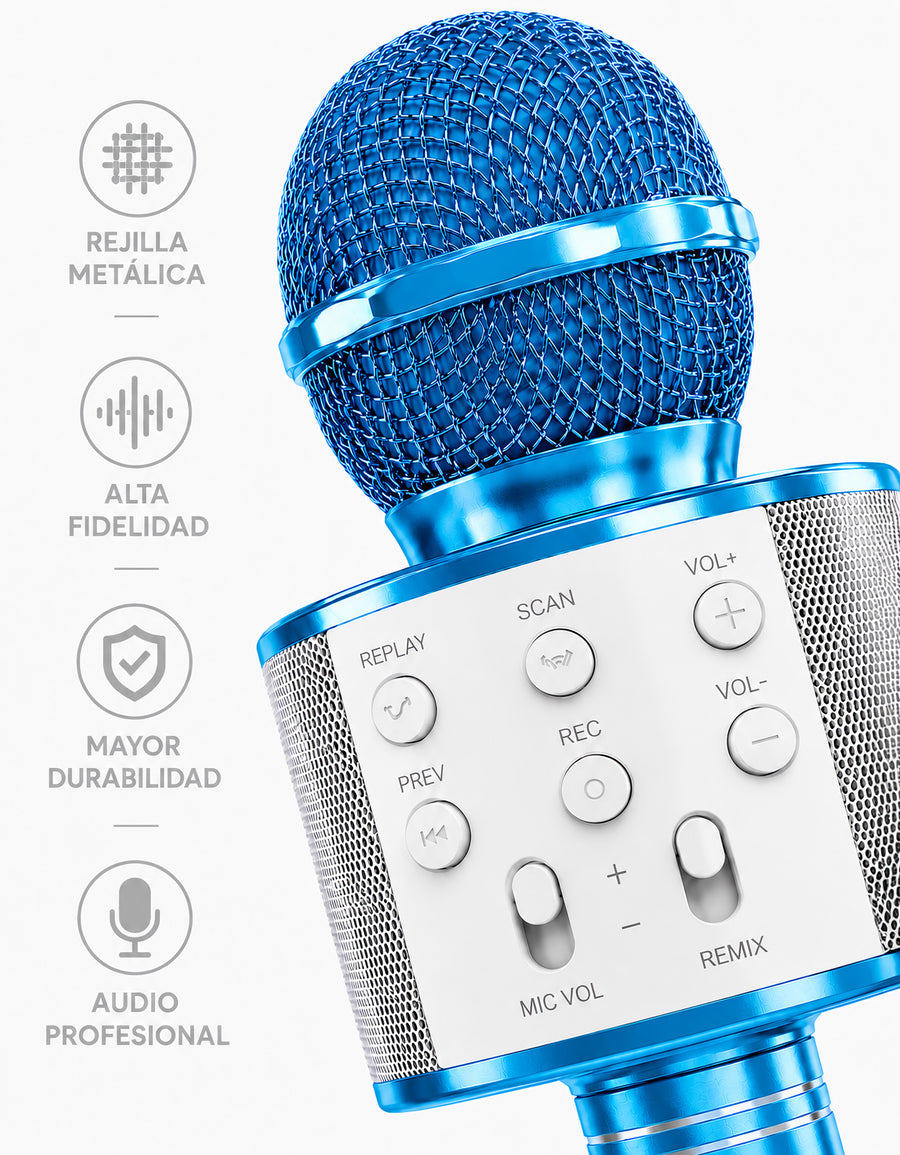 Micrófono Karaoke Bluetooth con Bocina WS858 color Azul