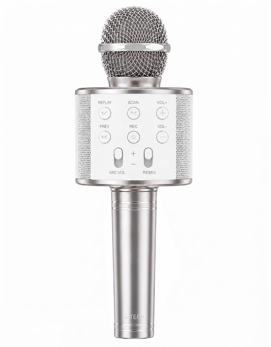 Micrófono Karaoke Bluetooth con Bocina WS858 color Plata