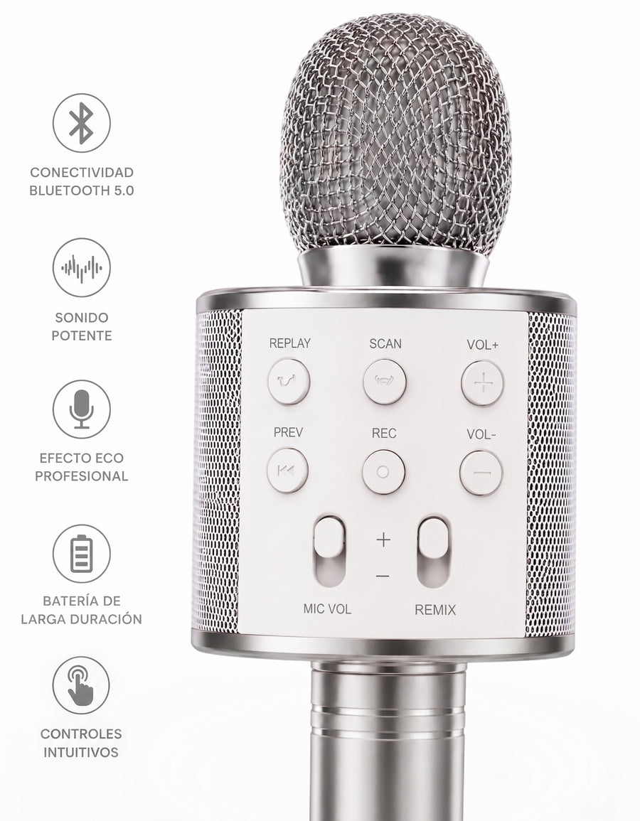 Micrófono Karaoke Bluetooth con Bocina WS858 color Plata